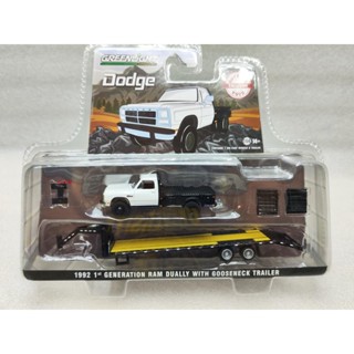 แรม 1: 64 1992 Dodge Male Sheep RAM DUALLY &amp; Gooseneck Trailer 51387-A สีเขียวอ่อน สําหรับรถพ่วง