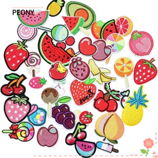 Peonypavilion แผ่นแพทช์ปักลายผลไม้น่ารัก หลากสี สําหรับตกแต่งหมวก DIY 40 ชิ้น