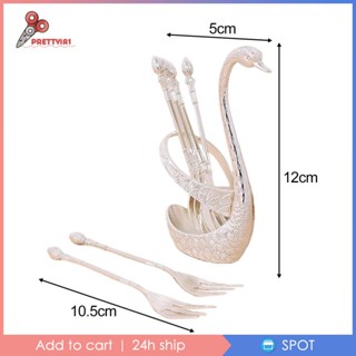 [Prettyia1] ชุดช้อน ส้อม รูปหงส์ ของหวาน ผลไม้ สําหรับตกแต่งวันเกิด โต๊ะอาหาร โรงแรม