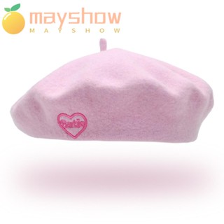 Mayshow หมวกเบเร่ต์ ผ้าวูล ปักลายหัวใจ สีชมพู ระบายอากาศ สําหรับตุ๊กตาบาร์บี้