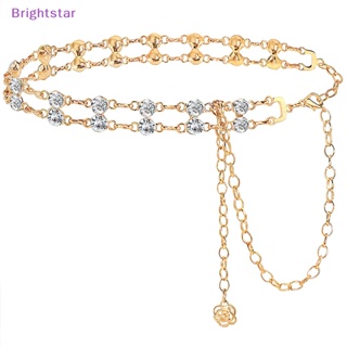 Brightstar เข็มขัดโซ่โลหะ ประดับเพชรเทียม พลอยเทียม สองชั้น สร้างสรรค์ แฟชั่น สําหรับผู้หญิง