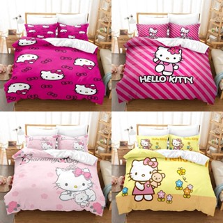 Fash Hello Kitty 3in1 ชุดเครื่องนอน ผ้าปูที่นอน ผ้าห่ม ปลอกหมอน ห้องนอน หอพัก ล้างทําความสะอาดได้ ชุดป๊อป