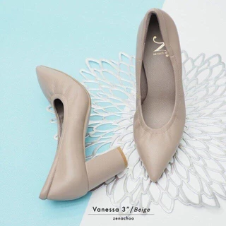 Zenachoo Vanessa3 สูง 3 นิ้ว หน้าเท้ากว้างเพิ่ม 1 ไซส์ หนังแกะแท้ เปลี่ยนไซส์ได้ ไม่รับคืนทรงปกติ หัวแหลม