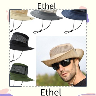 Ethel1 หมวกปีกกว้าง หมวกบักเก็ต ระบายอากาศ ลายพราง บังแดด