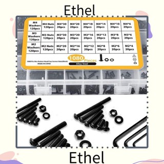 Ethel1 สกรูซ็อกเก็ตหัวปุ่มหกเหลี่ยม M2 M3 M4 สีดํา พร้อมประแจหกเหลี่ยม เหล็กคาร์บอน 1080 ชิ้น