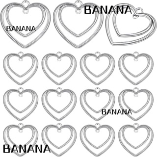 Banana1 จี้รูปหัวใจ แบบกลวง สีเงิน สไตล์โบราณ สําหรับทําต่างหู DIY