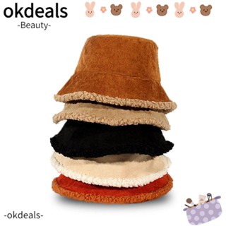 Okdeals หมวกบักเก็ต ผ้ากํามะหยี่ขนนิ่ม กันลม แฟชั่นฤดูใบไม้ร่วง ฤดูหนาว