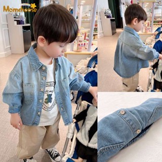 MOMCHOOSE เสื้อแจ็คเก็ตแขนยาวสำหรับเด็กผู้ชายฤดูใบไม้ร่วงใหม่เด็กเล็กและขนาดกลางเสื้อยีนส์เด็กเดนิมเสื้อโค้ทบาง