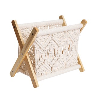 Bedroom Home Decor Folding Hand Woven Office Storage Basket Mail Standing Floor For Newspaper Storing Books Macrame Rack