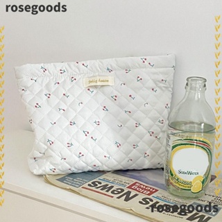 Rosegoods1 กระเป๋าเครื่องสําอาง กระเป๋าคลัทช์ ผ้าฝ้าย ลายดอกไม้ ความจุขนาดใหญ่ สําหรับผู้หญิง