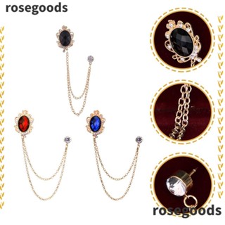 Rosegoods1 เข็มกลัดโซ่ ประดับพลอยเทียม ชุบไฟฟ้า อุปกรณ์เสริม สําหรับแขวนเสื้อผ้า