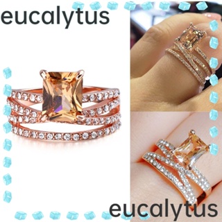 Eucalytus1 ชุดแหวนเพชรเพทาย ทรงสี่เหลี่ยม หรูหรา ซ้อนกันได้ 2 ชิ้น