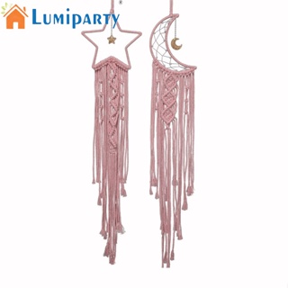 Lumiparty เครื่องรางดักฝัน รูปดาว ดวงจันทร์ สีชมพู สไตล์โบโฮ สําหรับแขวนตกแต่งผนัง ของขวัญวัยรุ่น เพื่อน ผู้หญิง