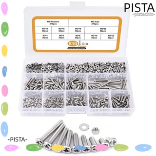 PISTA ชุดน็อตแหวนรอง สกรูเมตริก สเตนเลส 304 M3 4 6 8 10 12 14 16 18 20 มม. 810 ชิ้น