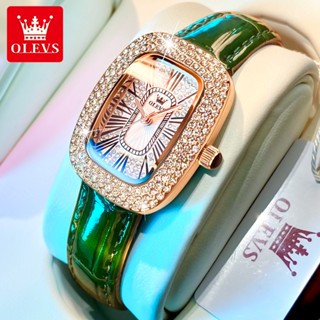 Olevs 9940 นาฬิกาข้อมือแฟชั่น ประดับเพชร สีเขียว ขนาดเล็ก สําหรับผู้หญิง