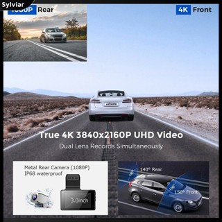 [sylviar] กล้องบันทึกวิดีโอ 4k + 1080p DVR Dual Dash Cam Gps และ Wifi พร้อมการ์ด Sd 32gb เวอร์ชั่นกลางคืน สําหรับจอดรถยนต์