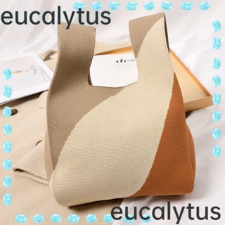 Eucalytus1 กระเป๋าถือ กระเป๋าสะพายไหล่ กระเป๋าช้อปปิ้ง ผ้าถัก ใช้ซ้ําได้