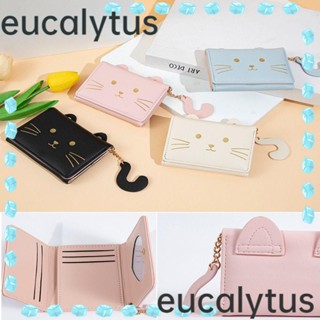 Eucalytus1 กระเป๋าสตางค์ กระเป๋าถือ กระเป๋าใส่เหรียญ บัตรเครดิต หูฟัง รูปแมว สําหรับผู้หญิง