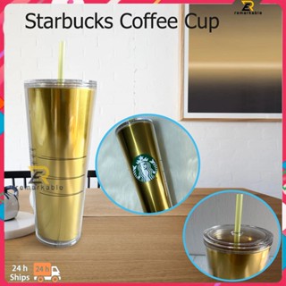 พร้อมส่ง Starbucks New Double Plastic Cup Color Changing Cold Cups Plastic With Straw Plastic Cup 710m amazing_th