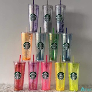 Starbucks Brilliant Water Cup Diamond Straw Cup Double Layer Laser Flashed Powder Straw Cup710ml / 24oz TH1