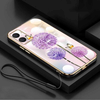 เคสโทรศัพท์มือถือ TPU นิ่ม ขอบตรง ลายดอกไม้ Dandelion พร้อมสายคล้อง สําหรับ VIVO V2127 V2154 V2142 V2166 V2134 V2120 V2147 V2135 V2109 V2111 V2041 V2053