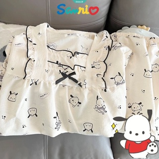 SANRIO Kawaii Pochacco ชุดนอน เสื้อแขนสั้น กางเกงขาสั้น ลายการ์ตูนอนิเมะ Hello Kitty แฟชั่นฤดูร้อน สําหรับผู้หญิง 2 ชิ้น [GM]