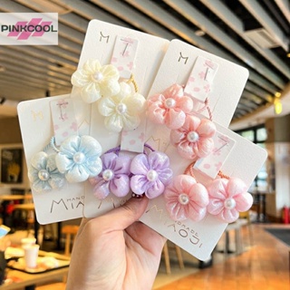 Pinkcool ยางรัดผม แบบยืดหยุ่น ลายการ์ตูนดอกไม้ สีแคนดี้ สําหรับเด็กผู้หญิง 2 ชิ้น