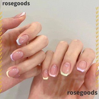 Rosegoods1 เล็บปลอม ถอดออกได้ สีสันสดใส สไตล์ฝรั่งเศส สําหรับตกแต่งเล็บ 24 ชิ้น