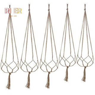 ที่แขวนกระถางต้นไม้ ผ้าฝ้าย แต่งลูกไม้ สําหรับแขวนเพดาน (5 ชุด)