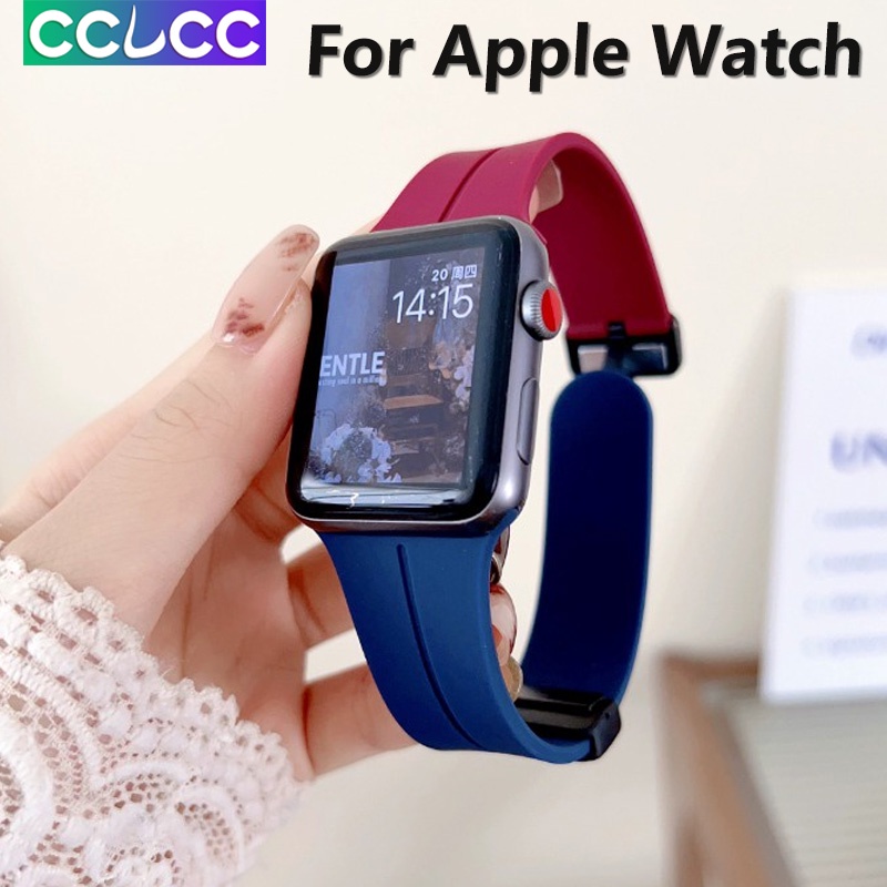 Cclcc สายนาฬิกาข้อมือซิลิโคน หัวเข็มขัดแม่เหล็ก สองสี สําหรับ Apple Watch 49 มม. 45 มม. 41 มม. 44 มม. 40 มม. 42 มม. 38 มม. iWatch Ultra SE Series 8 7 6 5 4 3 2 1
