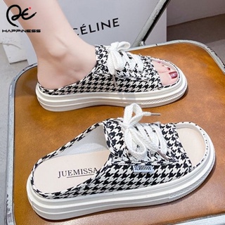 HQ260 รองเท้าผ้าใบผูกเชือก Houndstooth แฟชั่นผู้หญิง