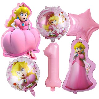 ลูกโป่งฟอยล์ ลาย Mario Luigi Theme Princess Peach 32 นิ้ว สีชมพู สําหรับตกแต่งปาร์ตี้วันเกิด งานแต่งงาน 6 ชิ้น ต่อชุด