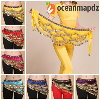 Oceanmapdz เข็มขัดเต้นรําหน้าท้อง, ผ้าพันคอเต้นรํา ประดับเลื่อม พลอยเทียม, โซ่คล้องเอว หวาน สะโพก ผ้าพันคอ พู่ระบําหน้าท้อง