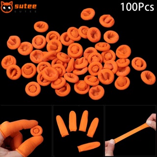 Sutee ถุงมือยางธรรมชาติ สีส้ม ใช้ซ้ําได้ สําหรับป้องกันเล็บ 100 ชิ้น