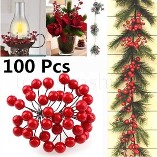 [Christmas] พวงหรีดดอกเบอรี่ประดิษฐ์ ประดับไข่มุก สีแดง สําหรับตกแต่งบ้าน สวน 100 ชิ้น