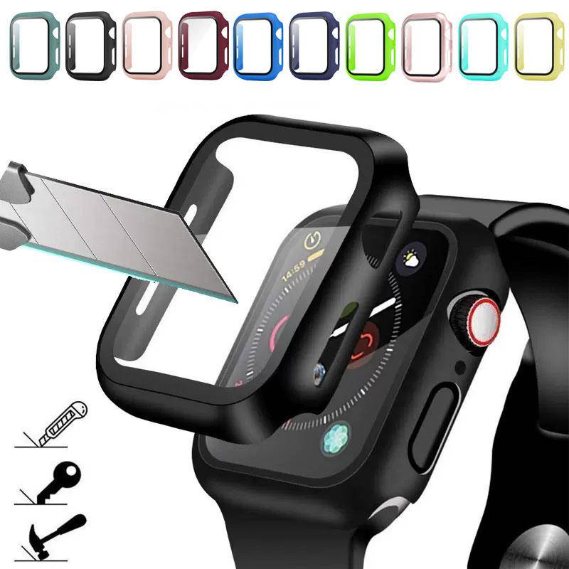 กระจกนิรภัย และฝาครอบ สําหรับ Apple Watch Case Series 9 8 7 45 มม. 41 มม. กันชน PC แบบแข็ง iWatch Se