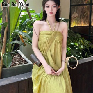 RUO BEI XUAN เสื้อผ้าผู้หญิง เดรสเกาะอก แฟชั่นเกาหลี เดรสเกาะอก