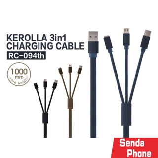 สายชาร์จ 3 หัว รุ่น RC-094th สายชาร์จเชือกไนลอน มี3หัว Micro iph Type-C อุปกรณ์ชาร์จมือถือ ครบจบในเส้นเดียว