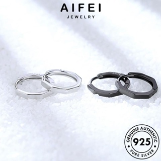 AIFEI JEWELRY ผู้หญิง หนีบ แปดเหลี่ยมง่ายๆ ตุ้มหู ต้นฉบับ แท้ เครื่องประดับ แฟชั่น ทอง เงิน 925 เครื่องประดับ Silver ห่วง ต่างหู เกาหลี E380