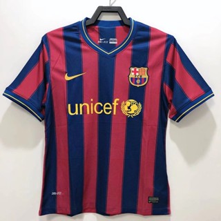 เสื้อกีฬาแขนสั้น ลายทีมชาติฟุตบอล Barcelona 09-10 ชุดเหย้า สไตล์เรโทร