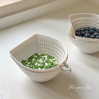 HERA ตะกร้าล้างผัก 2ชั้น กะละมังล้างผัก ผลไม้ แบบสองชั้น ขนาดเล็ก Mini Double Layer Drain Basket Kitchen Vegetable Washing Basket Fruit Storage Basket