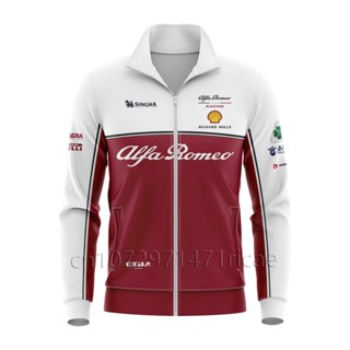 เสื้อแจ็กเก็ตกันหนาว มีฮู้ด แต่งซิป ลาย Alfa Romeo F1 สําหรับผู้ชาย