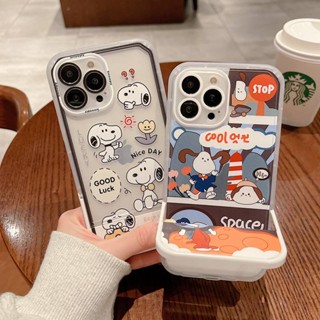 【ขาตั้งในตัว】เคสโทรศัพท์มือถือ Tpu แบบแข็ง ใส ลายการ์ตูนสนูปปี้น่ารัก สําหรับ IPhone 11 12 13 14 Pro Max Ip 14 Plus