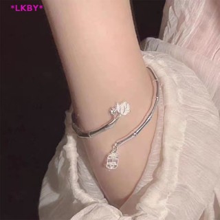 Luckybabys&gt; ปรับได้ โชคดี อวยพร ไม้ไผ่ บัว สร้อยข้อมือ สีเงิน กลวง ตัวอักษร จี้ กําไลข้อมือ สําหรับผู้หญิง ปรับได้ เปิด กําไล เสน่ห์ แฟชั่น ปาร์ตี้ เครื่องประดับใหม่