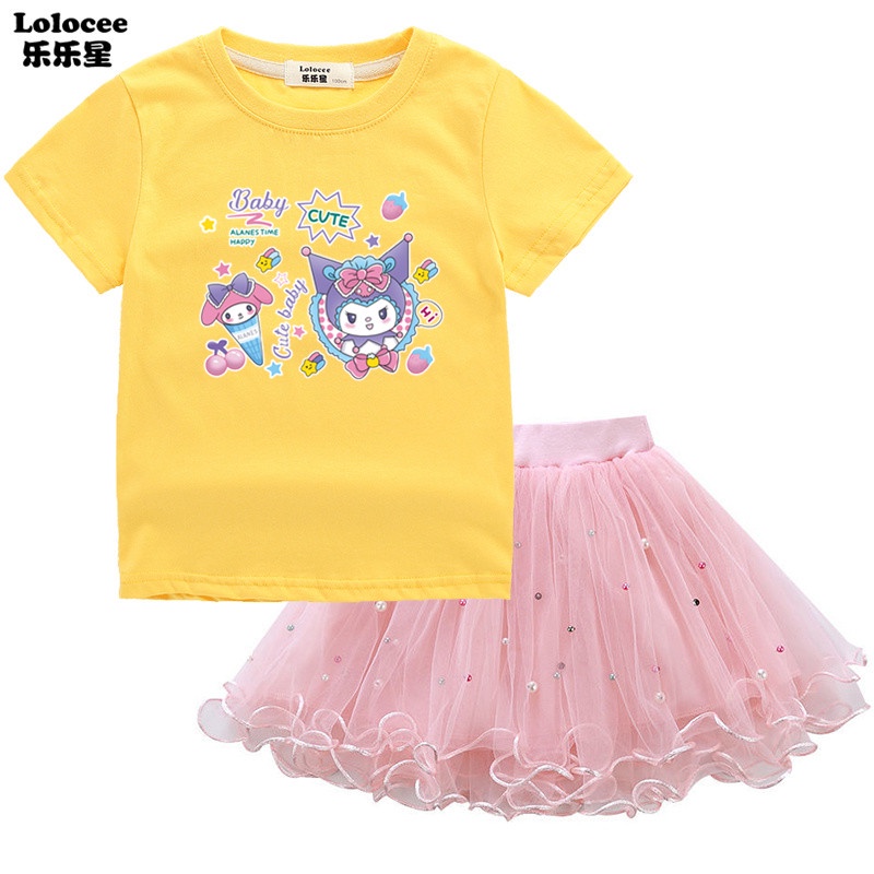 SANRIO ชุดเสื้อยืด ลาย Melody Kuromi และกระโปรง สีชมพูน่ารัก แฟชั่นฤดูร้อน สําหรับเด็กผู้หญิง จํานวน 2 ชิ้น - รูปที่ 6