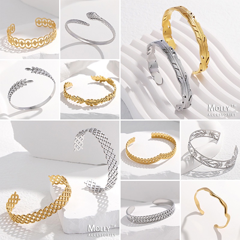 สแตนเลส Hollow รูปแบบกําไลข้อมือปรับได้สําหรับผู้หญิง 18K Gold Plated Non Tarnish Hypoallergenic แฟชั่นอุปกรณ์เสริมสร้อยข้อมือกําไลข้อมือ