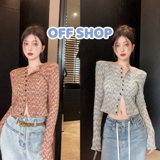 OFF SHOP พร้อมส่ง (OFF-33061) เสื้อไหมพรมแขนยาวคอกลม ดีเทลหระดุมด้านหน้า ลายน่ารัก  -C