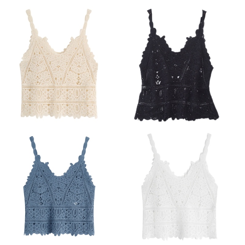 KIIK ถัก Crop Tops เสื้อกั๊กโบฮีเมียฤดูร้อน Hollow Camisole Y2K สําหรับ Tank Tops Waistcoa