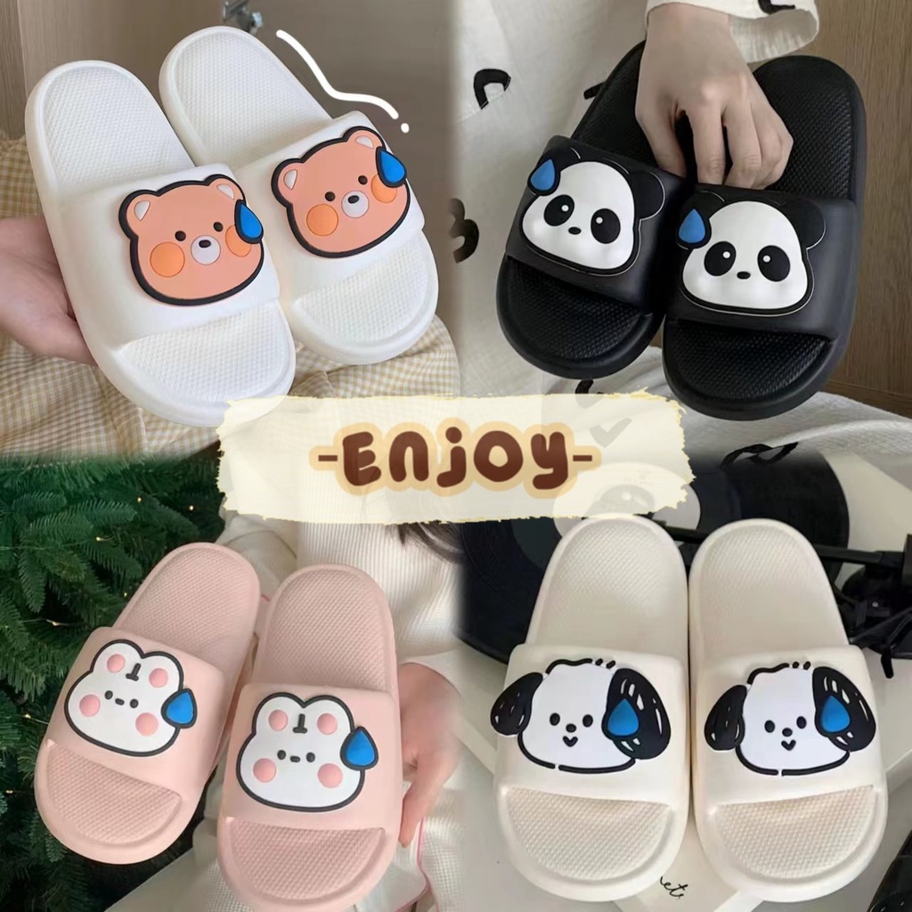 EnJoy พร้อมส่ง (LT-F237) รองเท้าแตะสวม ส้นแบน ลายสัตว์น่ารัก มีหลากหลายลาย หลายสีน่ารักมาก
