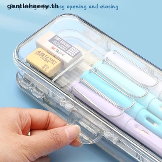GG โปร่งใสดินสอ Double Layer เด็กปากกาเครื่องเขียนกล่องสํานักงานโรงเรียนขนาดใหญ่ความจุ Storage Organizer TH